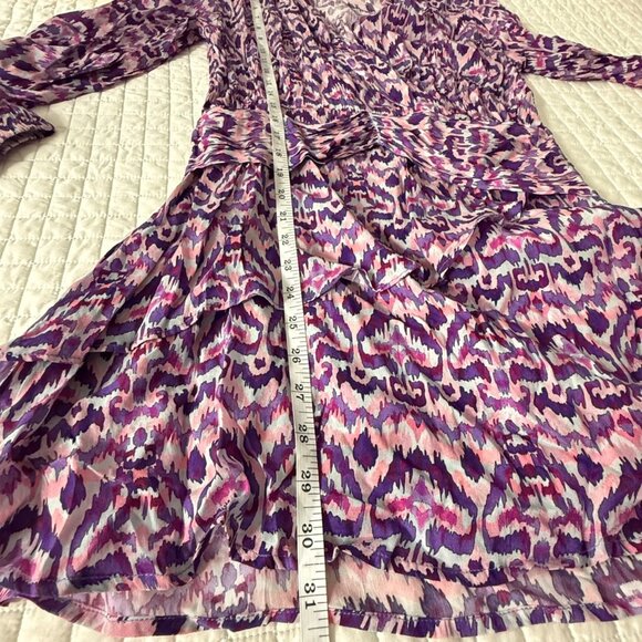11 Uptown Dress Purple Multi-Color Abstract Print Long Sleeve, S, 64% Cupro 36% - Picture 10 of 12